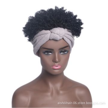 Aishili wholesale 4inch human hair afro curly wig grip headband wigs for black women